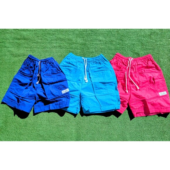 VTG Neon Drawstring High Waisted Women's Sm Pleated Cotton 1990s 3Pc Short Set - Picture 2 of 10